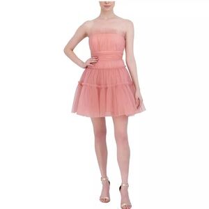 BCBGMAXAZRIA Seneca Strapless Tulle Mini Dress Mellow Rose 6
